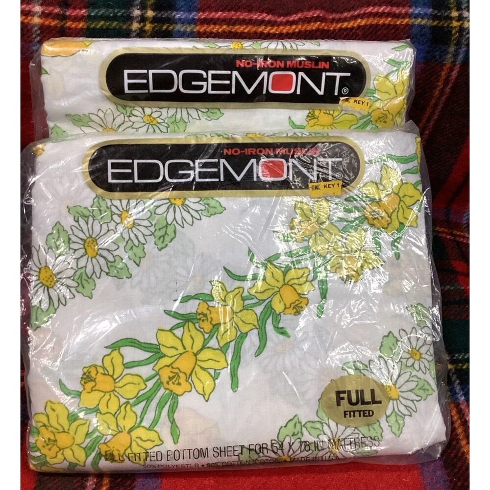 Cannon Mills Edgemont Garland Floral Full Fitted & Flat Sheet No-Iron Muslin USA